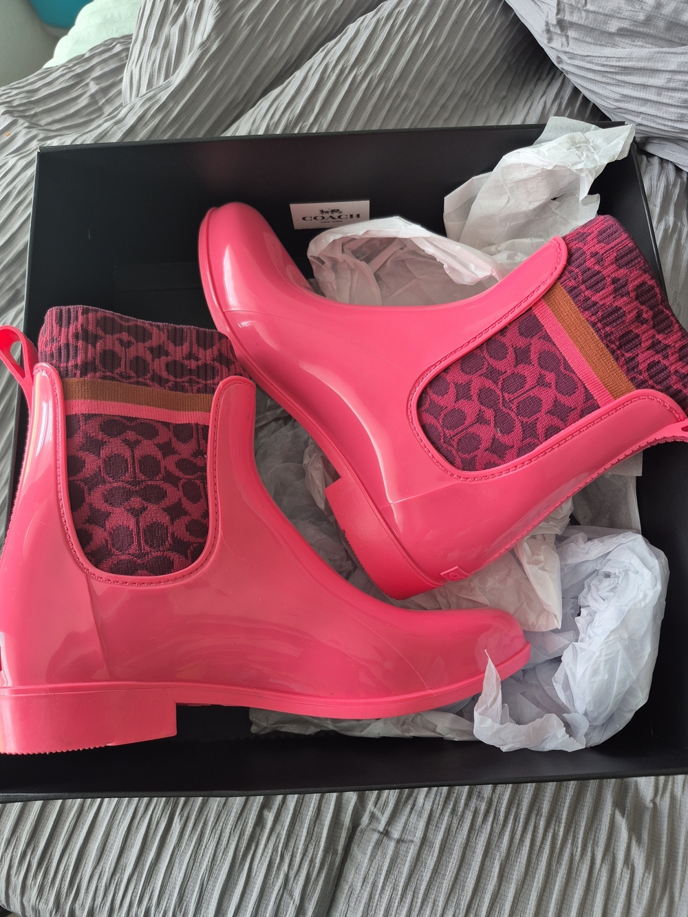 Coach Pink Watermelon Logo Rain Boots Shoe size 9